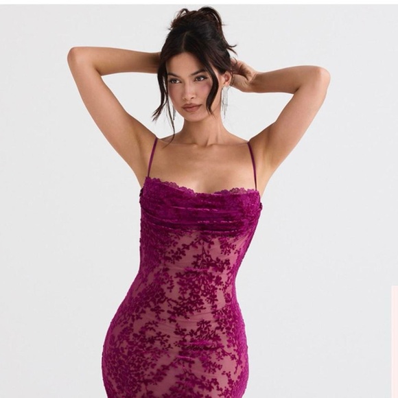 House of CB Ione Cranberry Devore Midi Dress | Size M - Picture 13 of 14